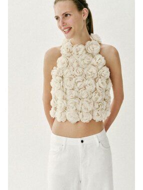 ZARA FLORAL TEXTURED KNIT HALTER TOP
